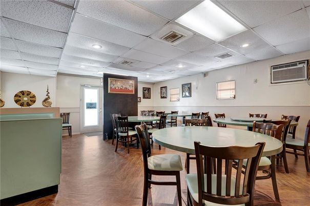 Dining room, Interior, Recessed Lighting, Wood Texture Flooring