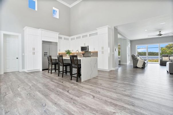 Interior, Kitchen, Living room, Recessed Lighting, Wood Texture Flooring