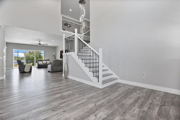 Interior, Living room, Pendant Lights, Recessed Lighting, Wood Texture Flooring