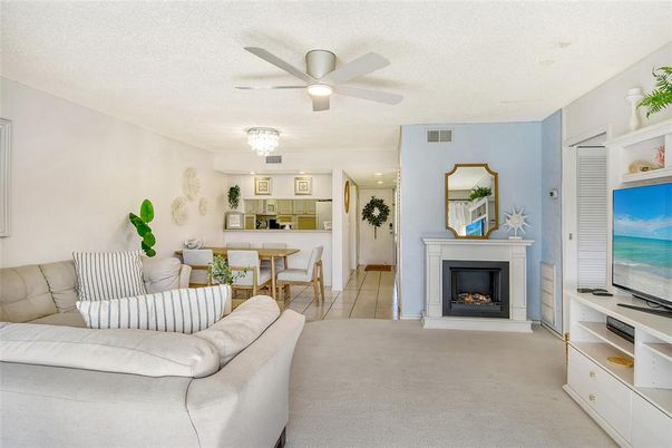 Chandelier, Dining room, Fireplace, Interior, Kitchen, Living room, Recessed Lighting