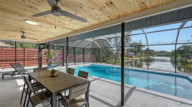 Glass Ceilings, Interior, Pool, Recessed Lighting, Sun Room, Water, Wooden Ceilings