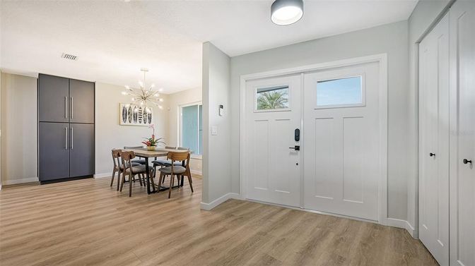 Dining room, Interior, Pendant Lights, Wood Texture Flooring