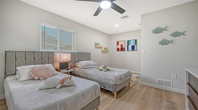 Bedroom, Interior, Recessed Lighting, Wood Texture Flooring