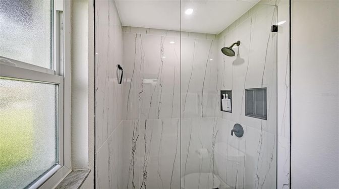 Bathroom, Glass Shower, Interior, Recessed Lighting