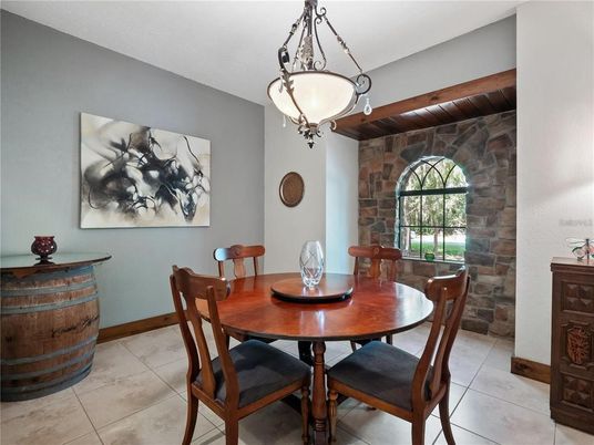 Dining room, Interior, Pendant Lights, Stone Walls