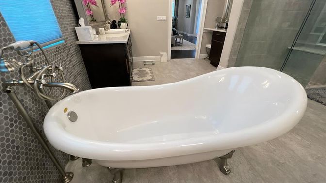 Bathroom, Free Standing Baths, Interior, Wood Texture Flooring