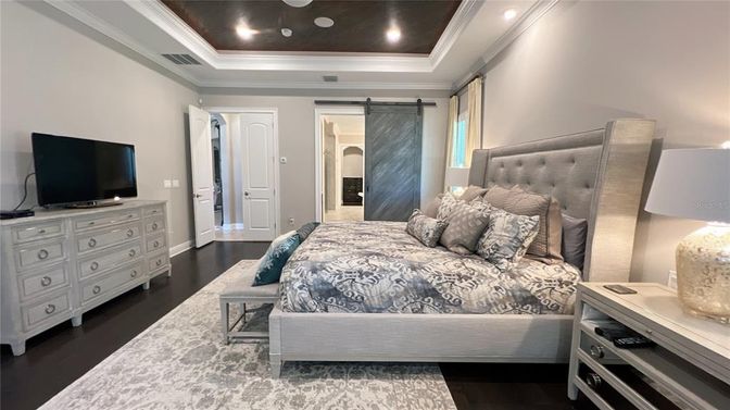 Bedroom, Interior, Recessed Lighting, Wood Texture Flooring