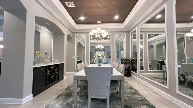 Chandelier, Dining room, Interior, Recessed Lighting