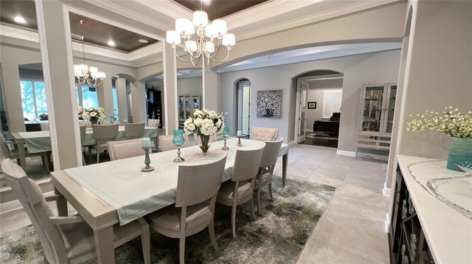 Chandelier, Dining room, Interior, Recessed Lighting
