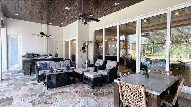 Dining room, Interior, Living room, Recessed Lighting, Sun Room, Wooden Ceilings