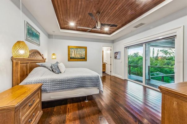 Bedroom, Interior, Recessed Lighting, Wooden Ceilings, Wood Texture Flooring