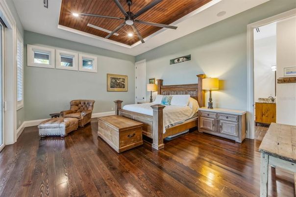 Bedroom, Interior, Recessed Lighting, Wooden Ceilings, Wood Texture Flooring