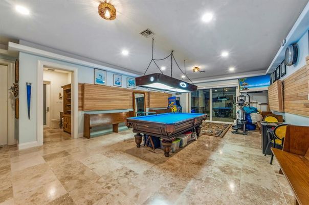 Billiard Table, Game Room, Interior, Pendant Lights, Recessed Lighting