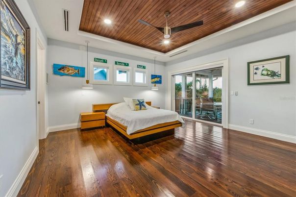 Bedroom, Interior, Recessed Lighting, Wooden Ceilings, Wood Texture Flooring