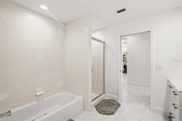 Bathroom, Glass Shower, Interior, Marble, Recessed Lighting