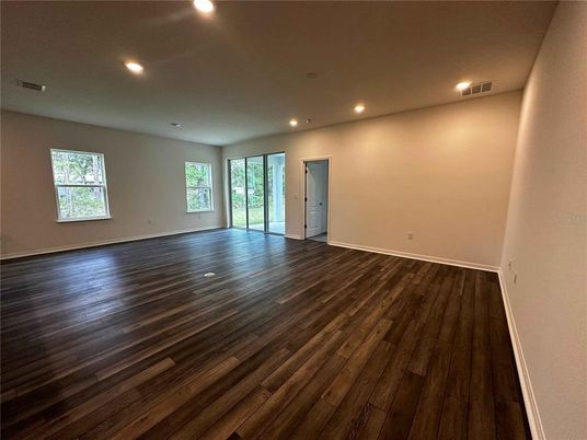 Empty room, Interior, Recessed Lighting, Wood Texture Flooring