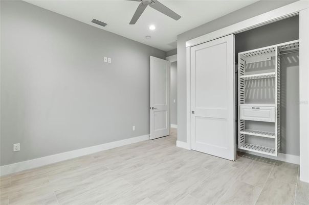 Empty room, Interior, Recessed Lighting, Wood Texture Flooring