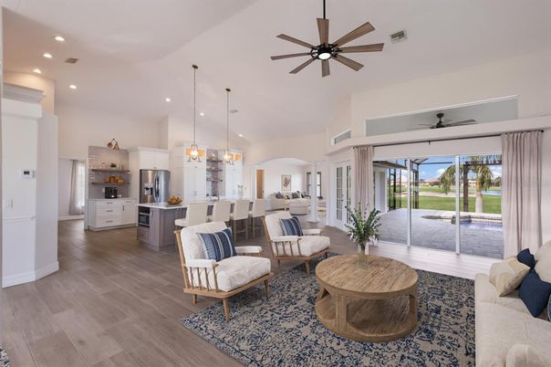 Interior, Kitchen, Living room, Pendant Lights, Recessed Lighting, Stainless Steel Appliances, Wood Texture Flooring