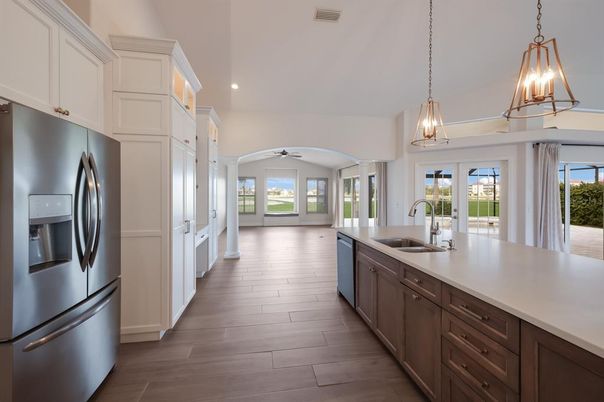 Interior, Kitchen, Pendant Lights, Recessed Lighting, Wood Texture Flooring