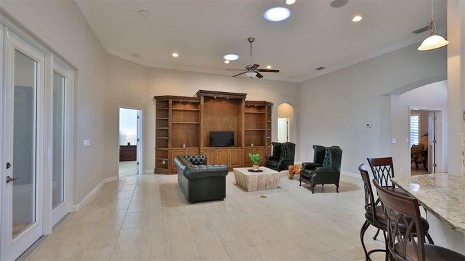 Interior, Living room, Pendant Lights, Recessed Lighting, Wood Texture Flooring