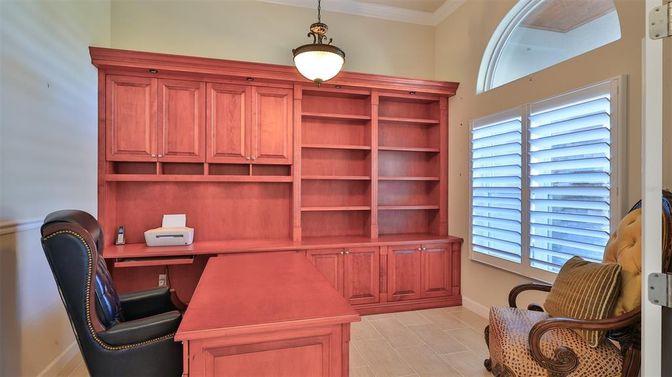 Home Office, Interior, Pendant Lights, Wood Texture Flooring