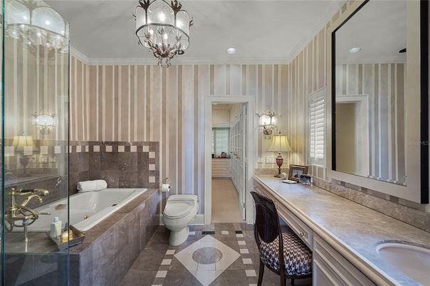 Bathroom, Chandelier, Interior, Recessed Lighting