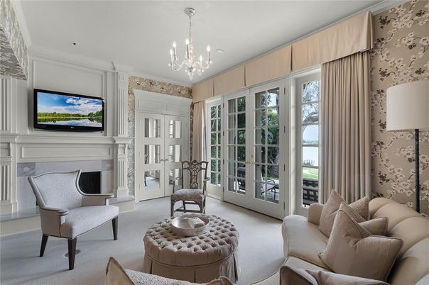 Chandelier, Fireplace, Interior, Living room, Recessed Lighting