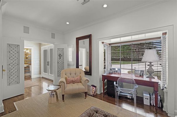 Home Office, Interior, Recessed Lighting, Wood Texture Flooring