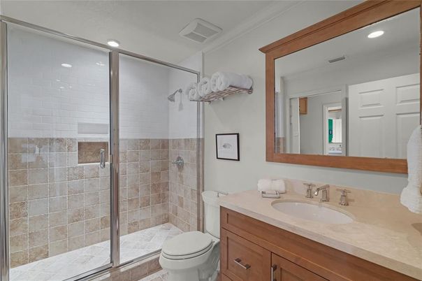 Bathroom, Glass Shower, Interior, Recessed Lighting