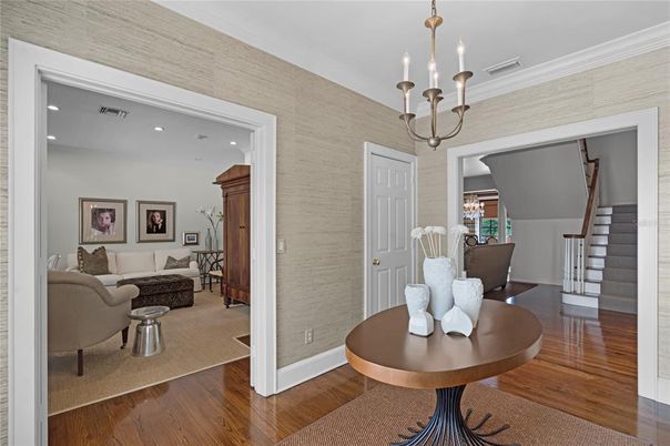 Chandelier, Interior, Living room, Recessed Lighting, Wood Texture Flooring