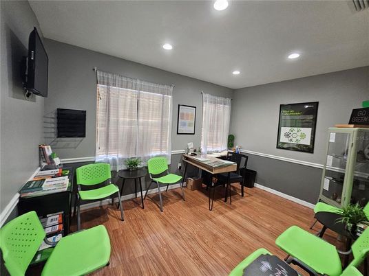 Dining room, Interior, Recessed Lighting, Wood Texture Flooring