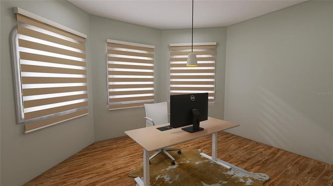 Home Office, Interior, Pendant Lights, Wood Texture Flooring