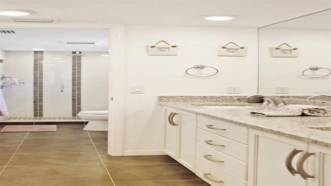 Bathroom, Glass Shower, Interior, Recessed Lighting