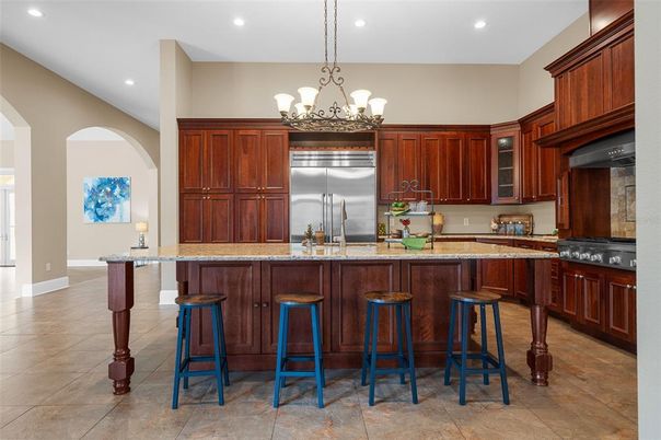 Chandelier, Interior, Kitchen, Recessed Lighting, Stainless Steel Appliances