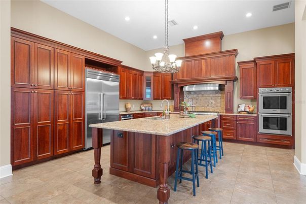 Chandelier, Interior, Kitchen, Recessed Lighting, Stainless Steel Appliances