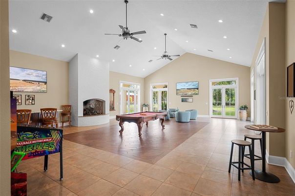 Billiard Table, Fireplace, Game Room, Interior, Recessed Lighting