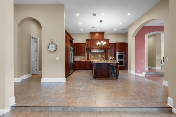 Chandelier, Interior, Kitchen, Pendant Lights, Recessed Lighting, Stainless Steel Appliances