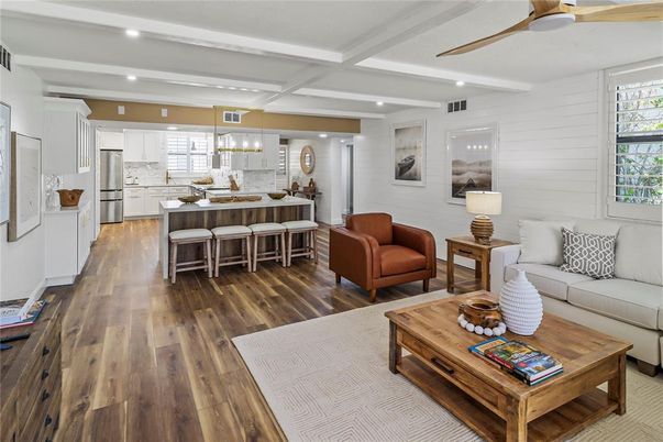 Interior, Kitchen, Living room, Pendant Lights, Recessed Lighting, Stainless Steel Appliances, Wood Texture Flooring