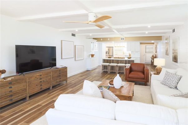 Interior, Kitchen, Living room, Recessed Lighting, Wood Texture Flooring