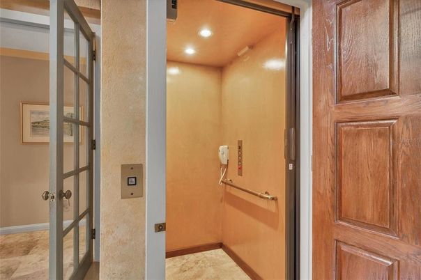 Elevator, Interior, Recessed Lighting, Wooden Walls