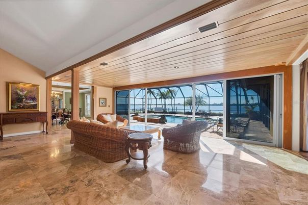 Interior, Living room, Pool, Recessed Lighting, Wooden Ceilings