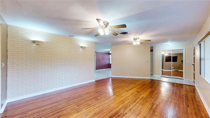 Empty room, Interior, Stone Walls, Wood Texture Flooring
