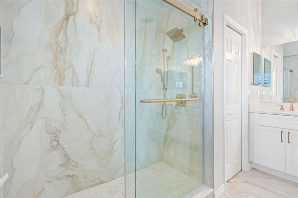 Bathroom, Glass Shower, Interior, Marble, Marble Walls