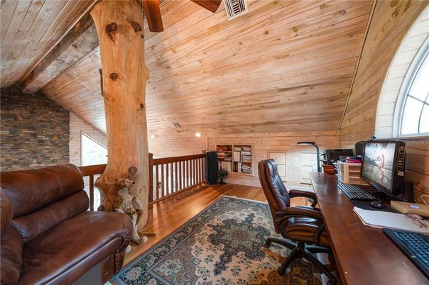 Home Office, Interior, Stone Walls, Wooden Beams, Wooden Ceilings, Wood Texture Flooring, Wooden Walls