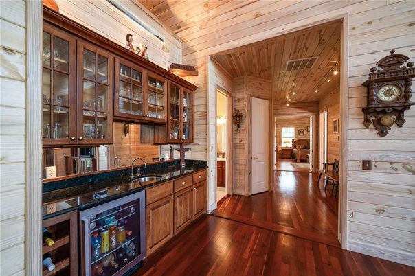 Interior, Kitchen, Recessed Lighting, Wooden Ceilings, Wood Texture Flooring, Wooden Walls