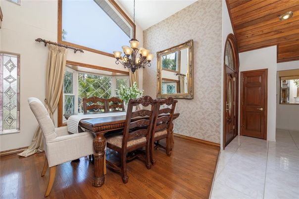 Chandelier, Dining room, Interior, Wood Texture Flooring