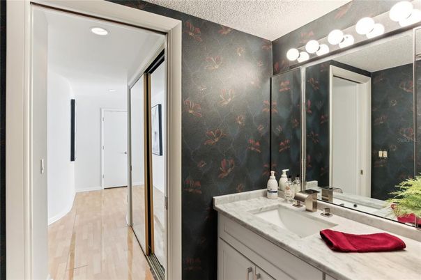 Bathroom, Interior, Recessed Lighting, Wood Texture Flooring