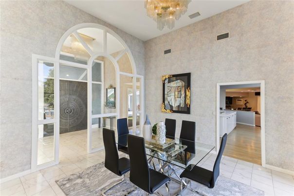 Chandelier, Dining room, Interior, Marble, Wood Texture Flooring