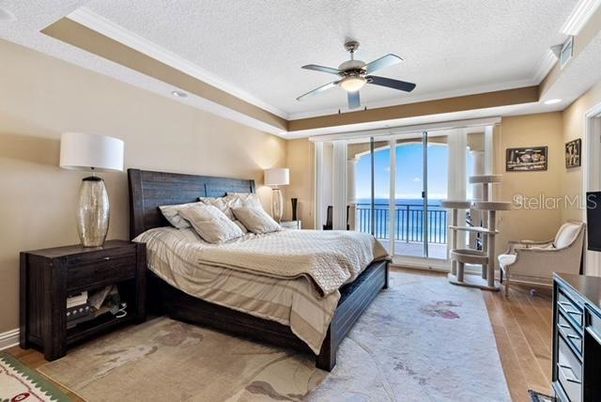Bedroom, Interior, Recessed Lighting, Water, Wood Texture Flooring
