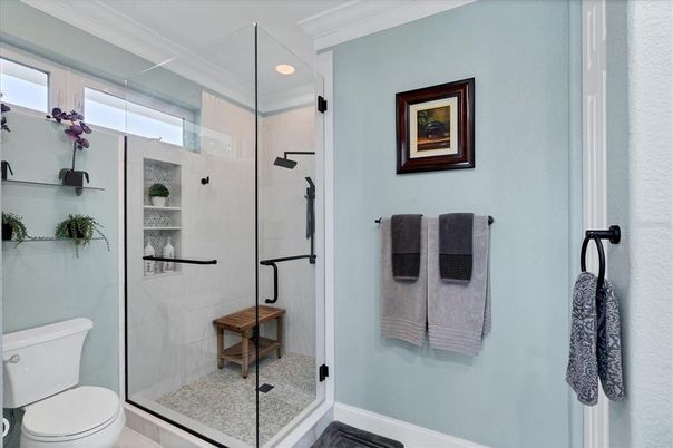 Bathroom, Glass Shower, Interior, Recessed Lighting